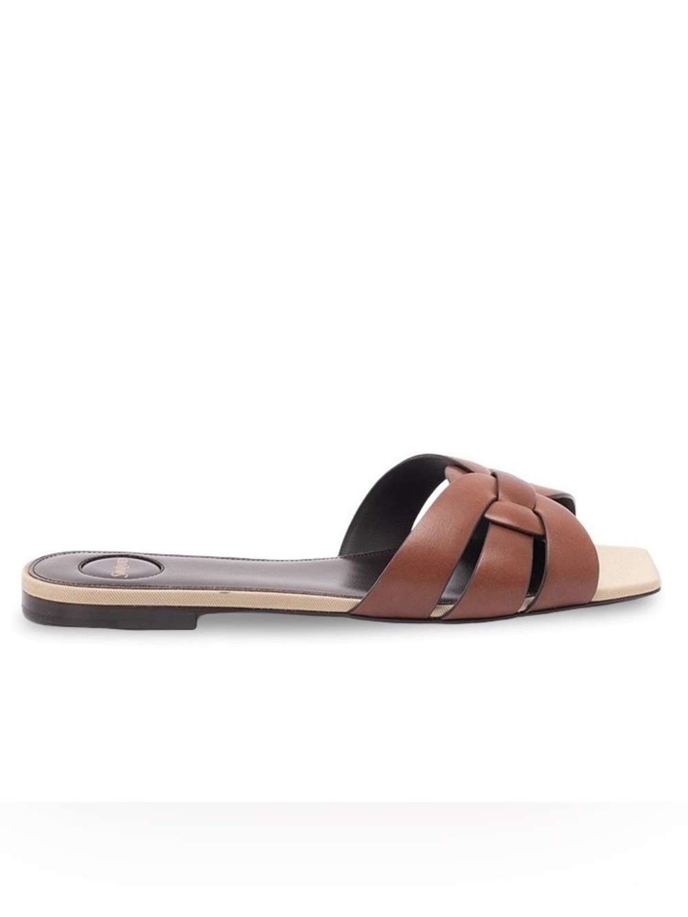 SAINT LAURENT Tribute color block leather slides sandals
